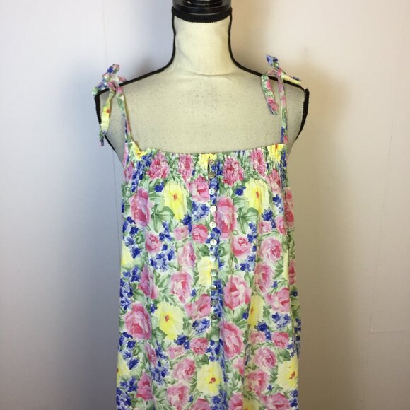 Eileen West Long Cami Nightgown Size M Womans Pink Floral Cotton Vtg Cottagecore - Picture 8 of 13